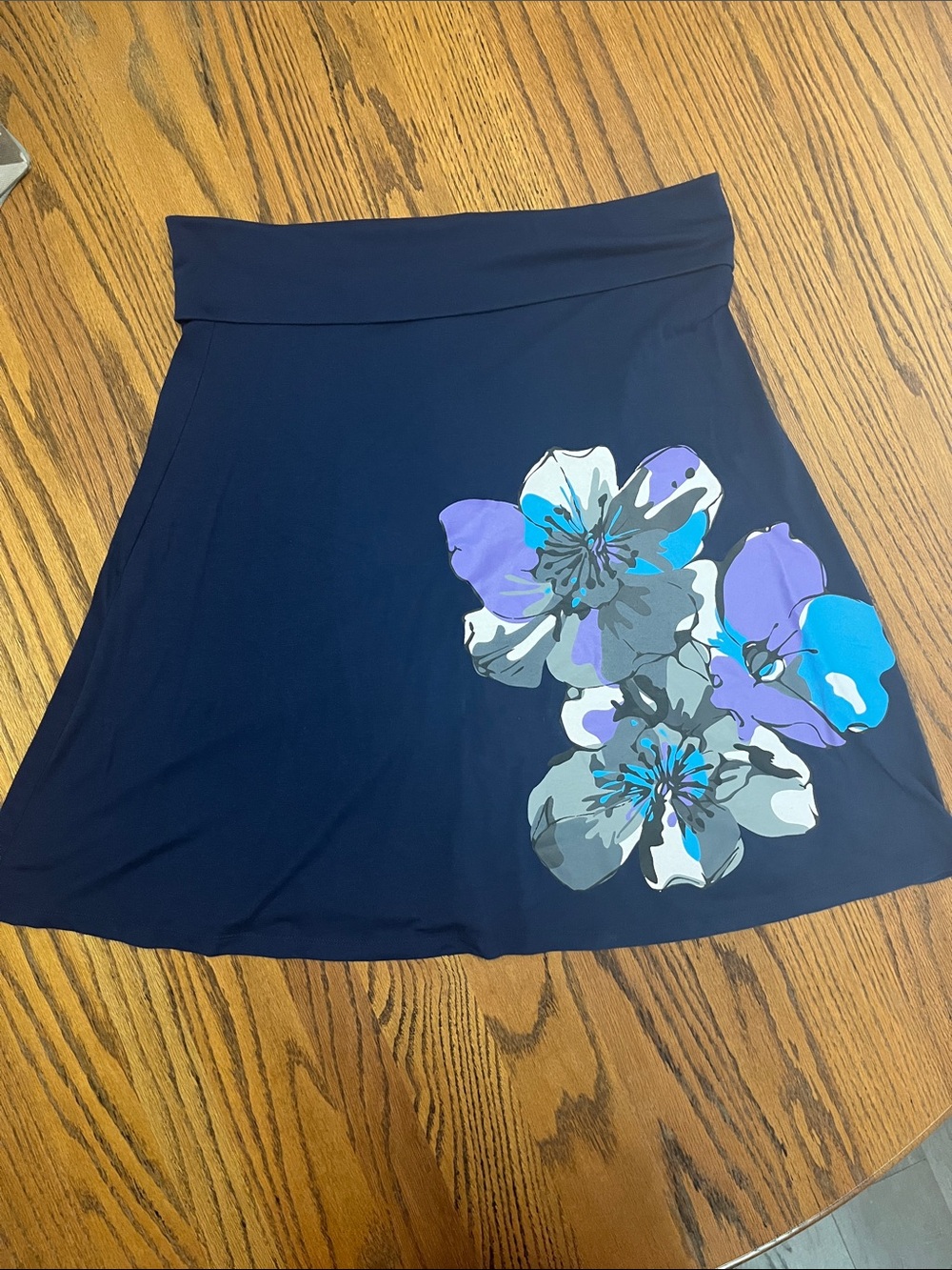 Old Navy Navy A-Line Skirt with Purple & Blue Floral Accent